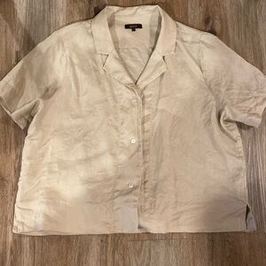 Quince 100% linen cream ecru short sleeve button front shirt like NEW L Large